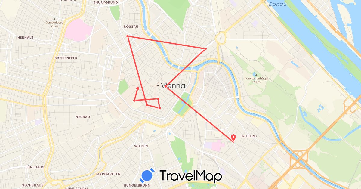 TravelMap itinerary: cycling, hiking in Austria (Europe)